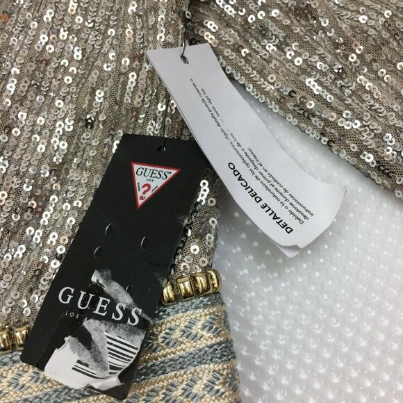 Guess Patrice sequin mini Dress Color: Light Gold Multi Size: XSmall - Picture 7 of 9